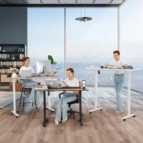 Adjustable Height Computer Desk with Wheels and Charging Station — Standing Desk, Legooin