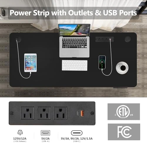 Adjustable Height Computer Desk with Wheels and Charging Station — Standing Desk, Legooin