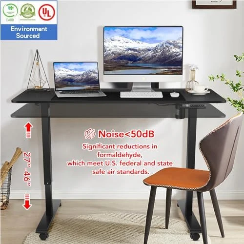 Adjustable Height Computer Desk with Wheels and Charging Station — Standing Desk, Legooin
