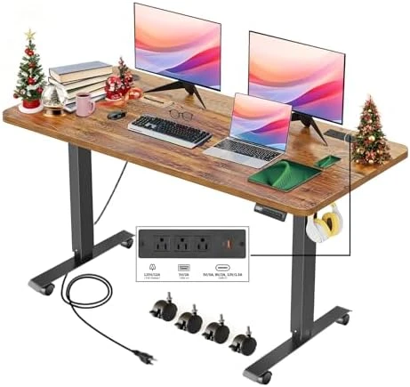 Adjustable Height Computer Desk with Wheels and Charging Station — Standing Desk, Legooin