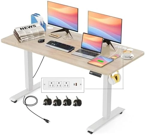 Adjustable Height Computer Desk with Wheels and Charging Station — Standing Desk, Legooin