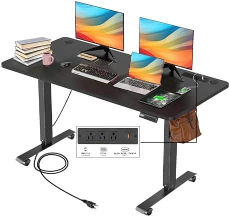 Adjustable Height Computer Desk with Wheels and Charging Station — Standing Desk, Legooin