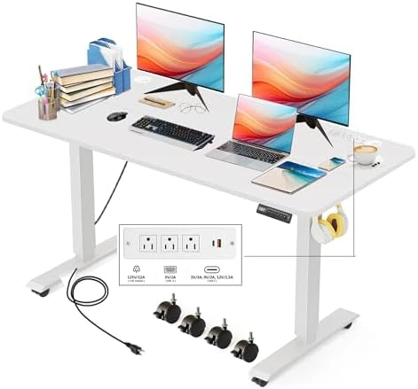 Adjustable Height Computer Desk with Wheels and Charging Station — Standing Desk, Legooin