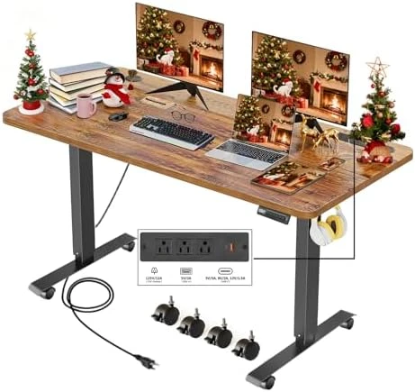 Adjustable Height Computer Desk with Wheels and Charging Station — Standing Desk, Legooin