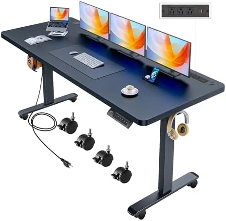 Adjustable Height Computer Desk with Wheels and Charging Station — Standing Desk, Legooin