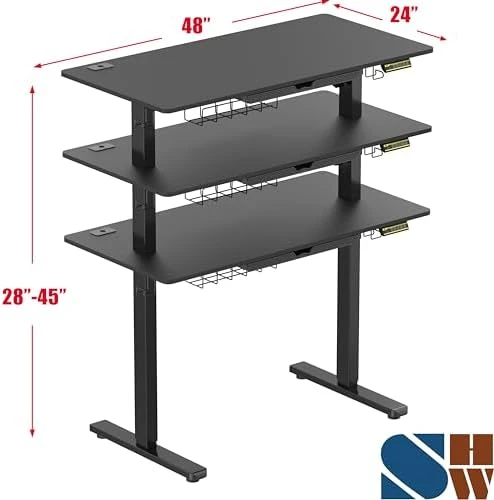 Electric Height Adjustable Standing Desk with Drawer, Memory Preset and Cable Management Tray — Standing Desk, SHW