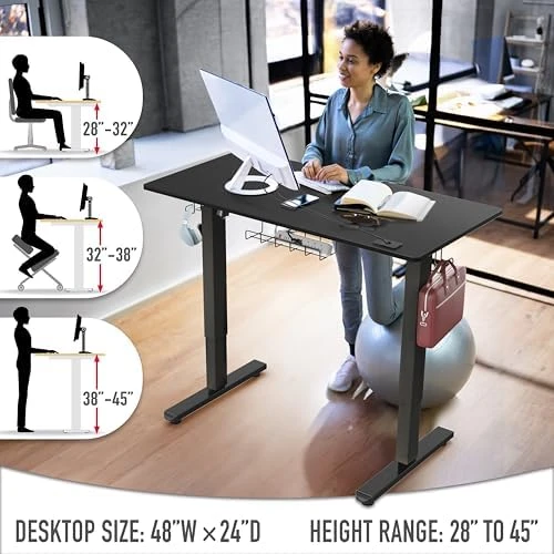 Electric Height Adjustable Standing Desk with Drawer, Memory Preset and Cable Management Tray — Standing Desk, SHW