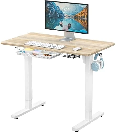 Electric Height Adjustable Standing Desk with Drawer, Memory Preset and Cable Management Tray — Standing Desk, SHW