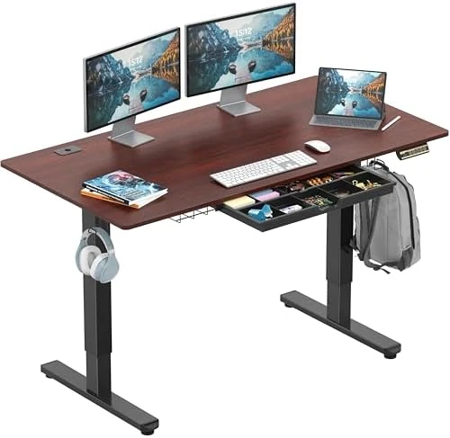 Electric Height Adjustable Standing Desk with Drawer, Memory Preset and Cable Management Tray — Standing Desk, SHW