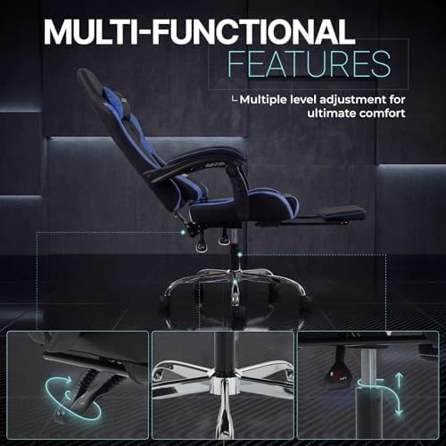 Ergonomic Gaming Chair with Massage Lumbar Support, Footrest, and Adjustable Headrest — Smart Chairs, Dowinx