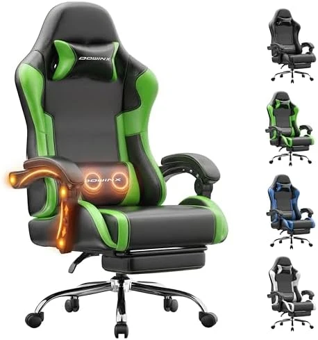 Ergonomic Gaming Chair with Massage Lumbar Support, Footrest, and Adjustable Headrest — Smart Chairs, Dowinx