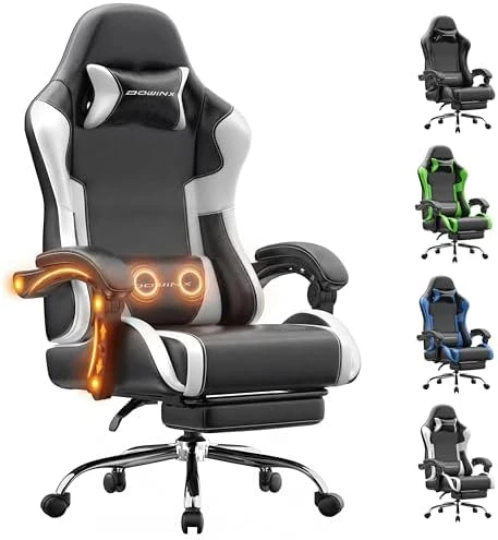 Ergonomic Gaming Chair with Massage Lumbar Support, Footrest, and Adjustable Headrest — Smart Chairs, Dowinx