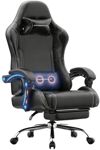 Ergonomic Gaming Chair with Massage Lumbar Support, Footrest, and Adjustable Headrest — Smart Chairs, Dowinx