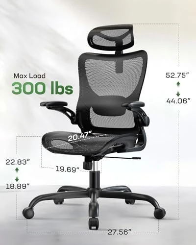 Ergonomic Mesh Office Chair with Lumbar Support, Headrest, and Flip-Up Armrests — Smart Chairs, Marsail