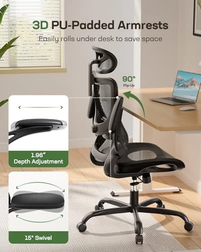 Ergonomic Mesh Office Chair with Lumbar Support, Headrest, and Flip-Up Armrests — Smart Chairs, Marsail