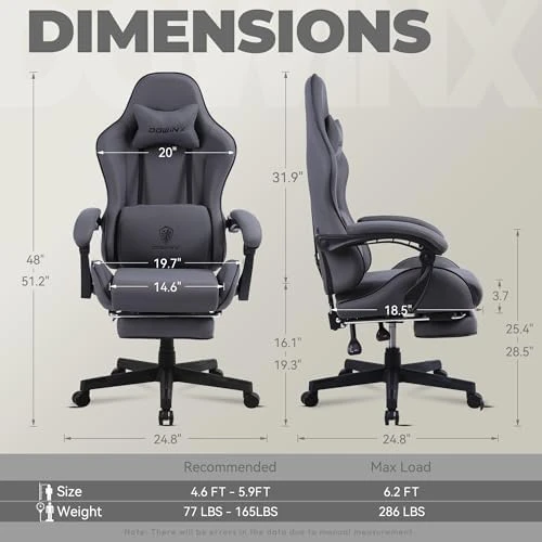 Fabric Gaming Chair with Pocket Spring Cushion, Massage, and Footrest — Smart Chairs, Dowinx