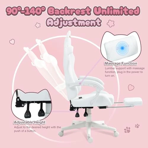 Gaming Chair with Cat Ears and Massage Lumbar Support — Smart Chairs, Dowinx