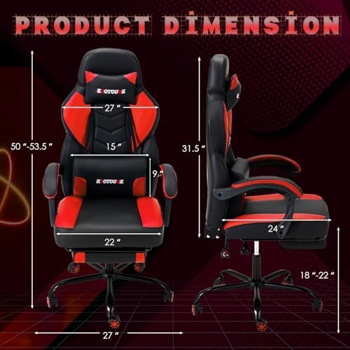 Massage Gaming Chair with Lumbar Support and Footrest — Smart Chairs, ECOTOUGE