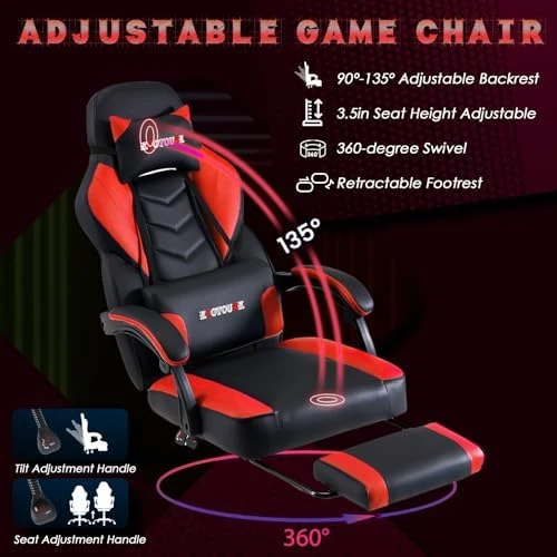 Massage Gaming Chair with Lumbar Support and Footrest — Smart Chairs, ECOTOUGE