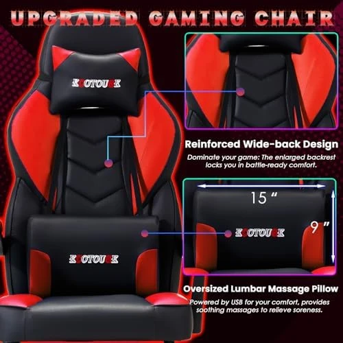Massage Gaming Chair with Lumbar Support and Footrest — Smart Chairs, ECOTOUGE