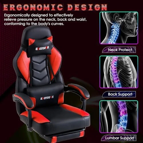 Massage Gaming Chair with Lumbar Support and Footrest — Smart Chairs, ECOTOUGE