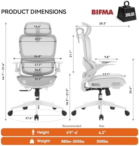 Office Chair, Comfy Ergonomic Office Chair, High Back Computer Chair with Adaptive Lumbar Support & Wide Headrest,... — Smart Chairs, SIHOO