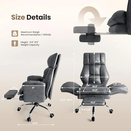 Office Chair with Flip Armrests and Foot Rest — Smart Chairs, HOMRELEXA
