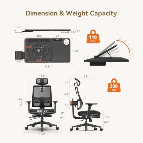 Office Chair with Footrest, Auto-Following Lumbar Support, High Back Desk Chair with 4D Armrest, 136° Tilt Lock,... — Smart Chairs, NEWTRAL