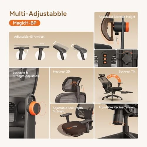 Office Chair with Footrest, Auto-Following Lumbar Support, High Back Desk Chair with 4D Armrest, 136° Tilt Lock,... — Smart Chairs, NEWTRAL