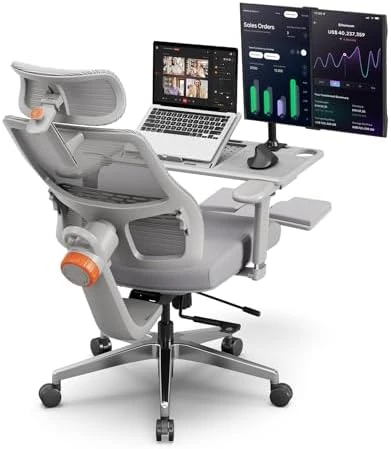 Office Chair with Footrest, Auto-Following Lumbar Support, High Back Desk Chair with 4D Armrest, 136° Tilt Lock,... — Smart Chairs, NEWTRAL