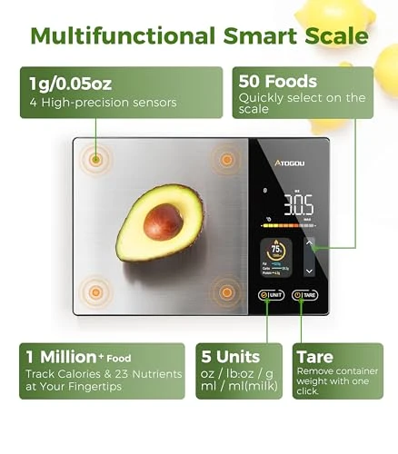 Smart Food Kitchen Scale with Nutrition Calculator and Color Display — Smart Scale, Atogou