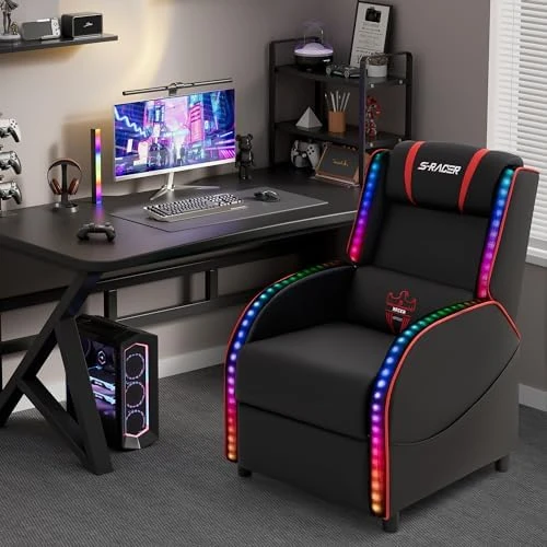 LED Gaming Massage Recliner Chair Racing Style Single Living Room Sofa — Massage Chairs, Homall