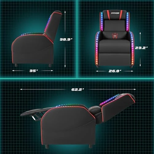 LED Gaming Massage Recliner Chair Racing Style Single Living Room Sofa — Massage Chairs, Homall