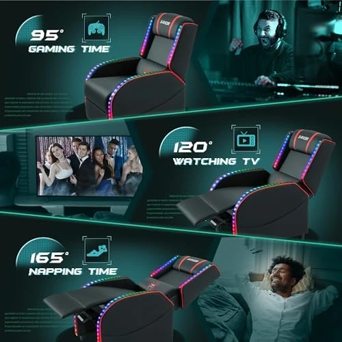 LED Gaming Massage Recliner Chair Racing Style Single Living Room Sofa — Massage Chairs, Homall