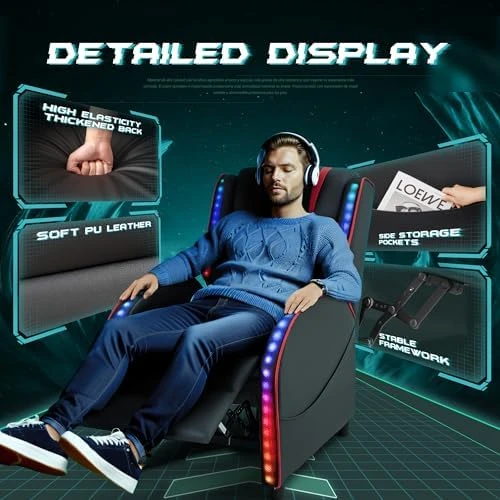 LED Gaming Massage Recliner Chair Racing Style Single Living Room Sofa — Massage Chairs, Homall
