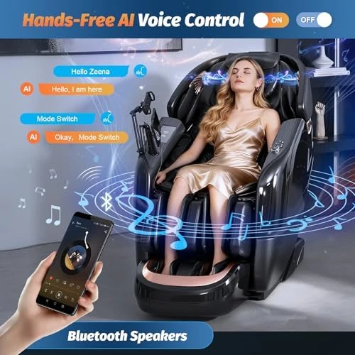 Zero Gravity Shiatsu Massage Chair Recliner with AI Voice, LED Backlight Remote Control, Waist and Calf Heating, Phone... — Massage Chairs, KTENTITO