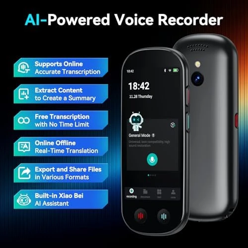 AI Voice Recorder with Playback and Transcription — Translator Device, HUREWA