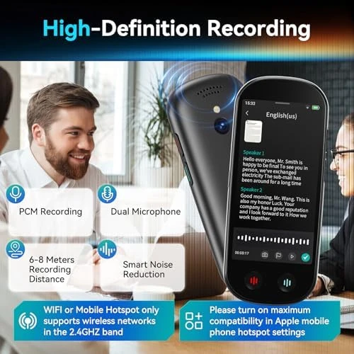 AI Voice Recorder with Playback and Transcription — Translator Device, HUREWA