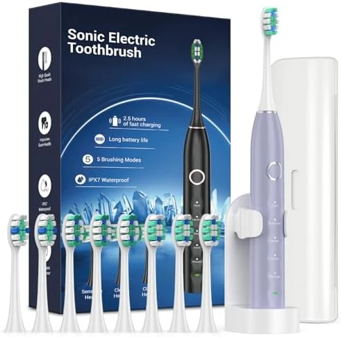 Sonic Electric Toothbrush for Adults with 8 Brush Heads and Travel Case — Electric Toothbrush, Rtauys