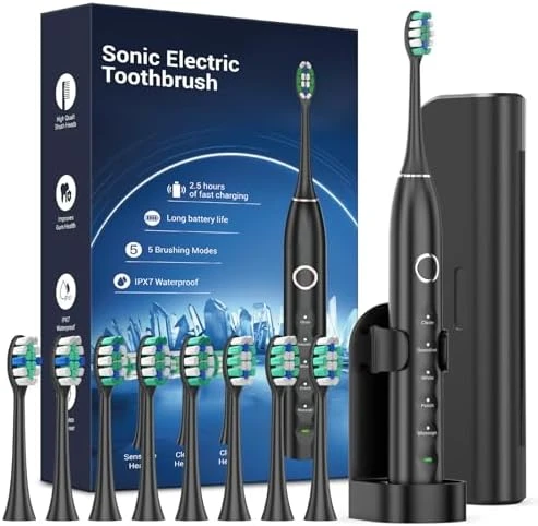 Sonic Electric Toothbrush for Adults with 8 Brush Heads and Travel Case — Electric Toothbrush, Rtauys