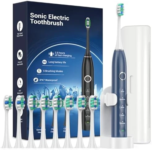 Sonic Electric Toothbrush for Adults with 8 Brush Heads and Travel Case — Electric Toothbrush, Rtauys