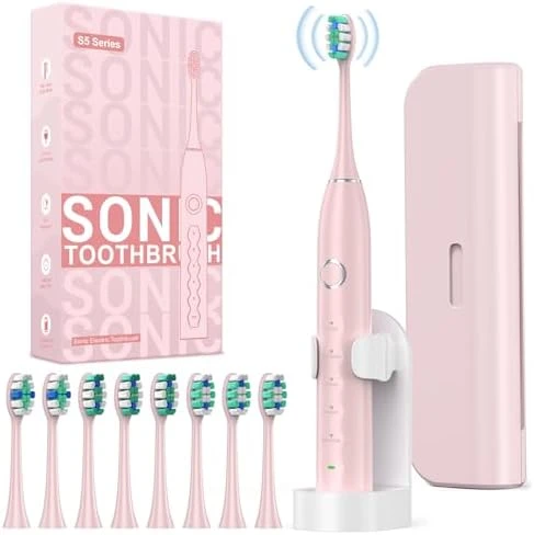 Sonic Electric Toothbrush for Adults with 8 Brush Heads and Travel Case — Electric Toothbrush, Rtauys
