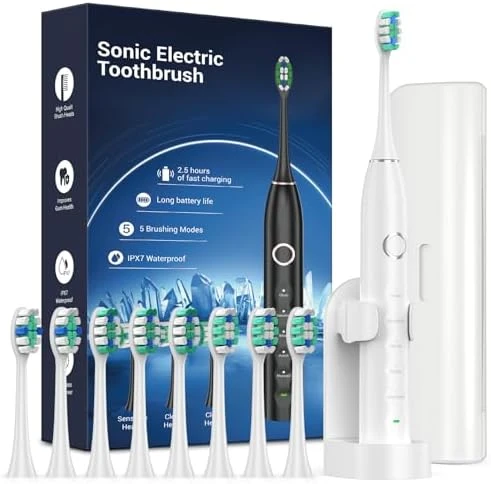 Sonic Electric Toothbrush for Adults with 8 Brush Heads and Travel Case — Electric Toothbrush, Rtauys