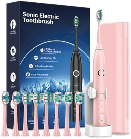 Sonic Electric Toothbrush for Adults with 8 Brush Heads and Travel Case — Electric Toothbrush, Rtauys