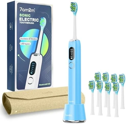Ultrasonic Electric Toothbrush with LED Screen, 5 Modes, Long Battery Life, 8 Brush Heads, Travel Case — Electric Toothbrush, 7AM2M