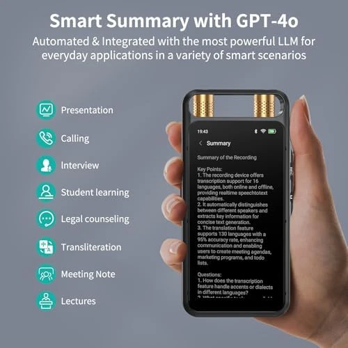 Voice Recorder with Transcription and Translation — Translator Device, Rpbznr