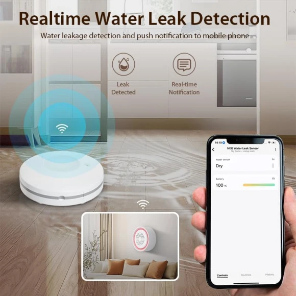 Smart Water Leak Detector Kit — Water Shut Off Valve, micmi