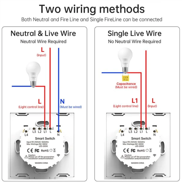 Touch Wall Light Switch with Backlit Buttons — Smart Switch