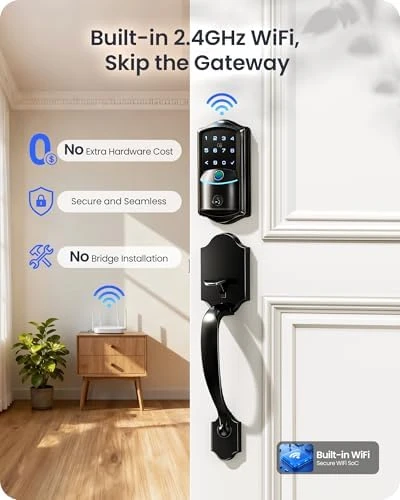 Built-in Wi-Fi Fingerprint Smart Deadbolt Lock with Handleset — Smart Lock, Veise