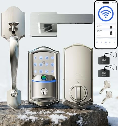 Built-in Wi-Fi Fingerprint Smart Deadbolt Lock with Handleset — Smart Lock, Veise